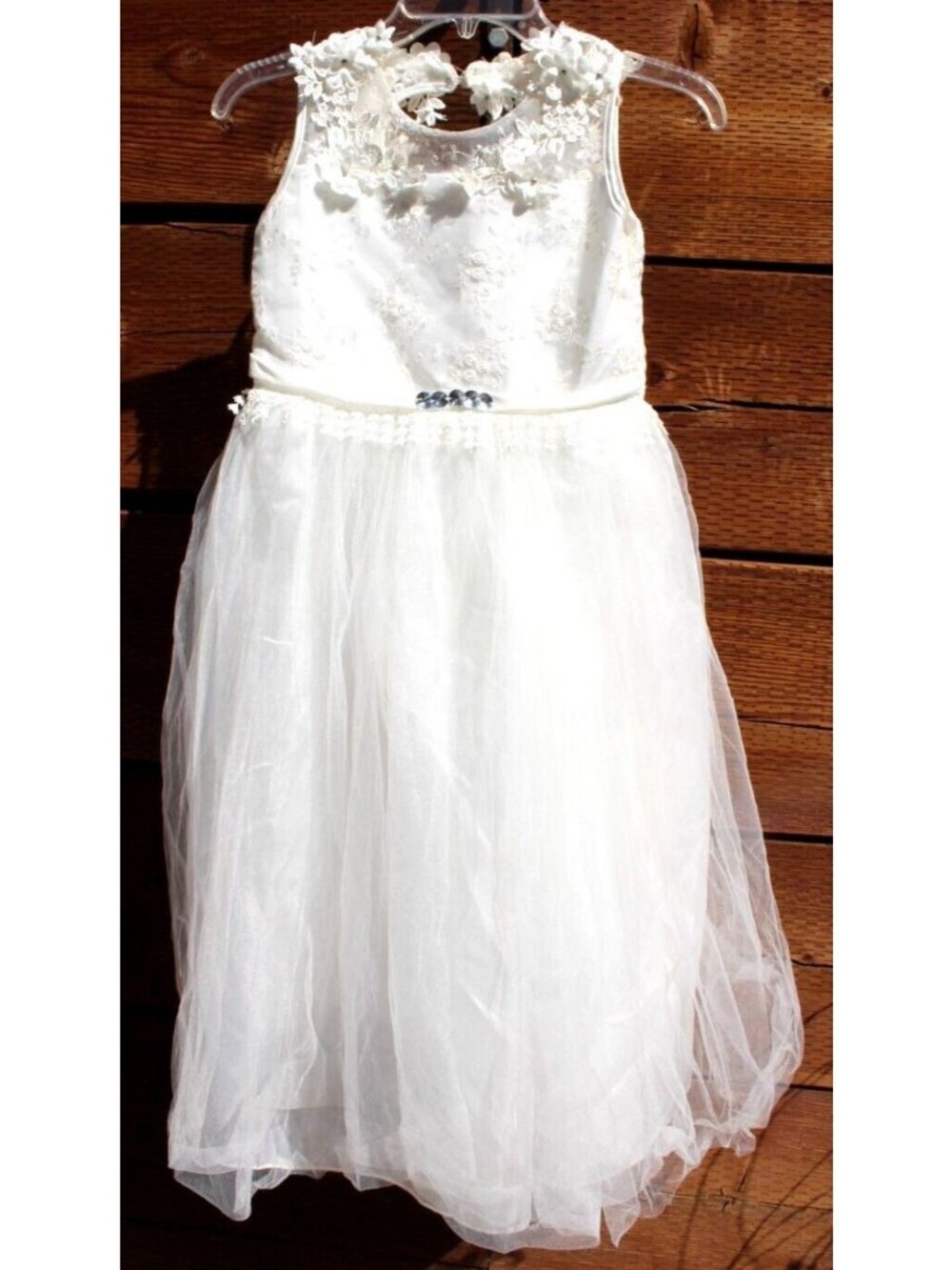 Girls Dress Sz 140 White Communion Party Pageant Bridesmaid Wedding Flower #E25